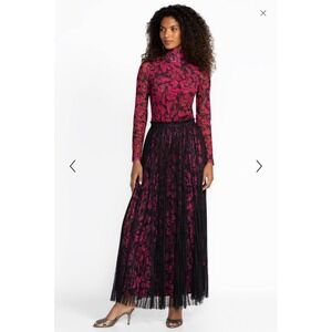 Jade Floral Lace Pleated Maxi‎ Skirt Black Pink M